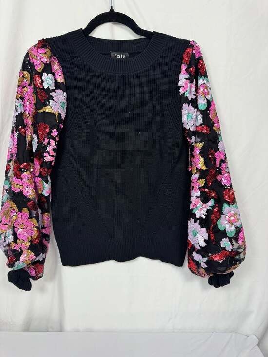 Fate Sweaters - Fate Floral Sequin Mesh Balloon Sleeve Knit Sweater NWT